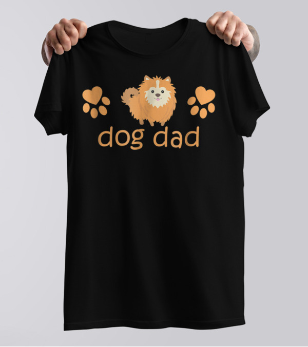 Dog Dad Pomeranian Cute Funny Pom Lovers Paw Prints T-Shirt
