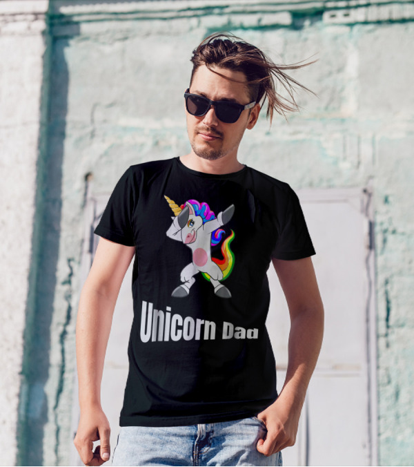 Dabbing Unicorn Dad Rainbow Birthday T-Shirt