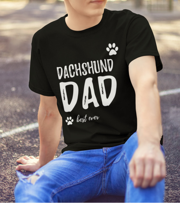 Dachshund Dad Best Ever Funny Dog Lover Paw Prints T-Shirt