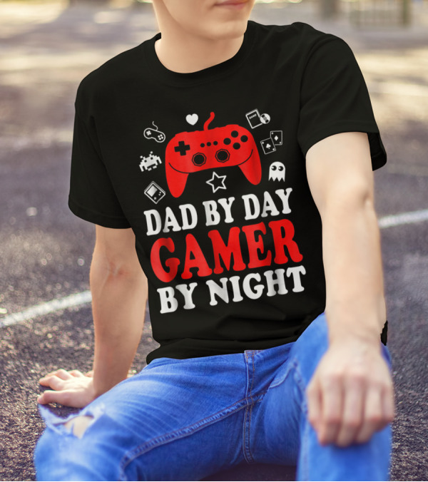 Dad By Day Gamer By Night Retro Controller And Icons T-Shirt