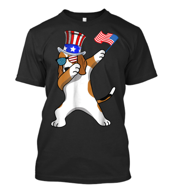 Patriotic Beagle Dabbing Dog Dad 4th Of July American Flag Hat Sunglasses T-Shirt