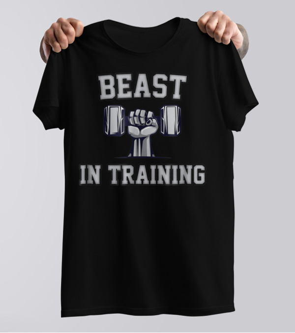 Beast In Training Dad Son Bodybuilder Workout Fist Dumbbell T-Shirt