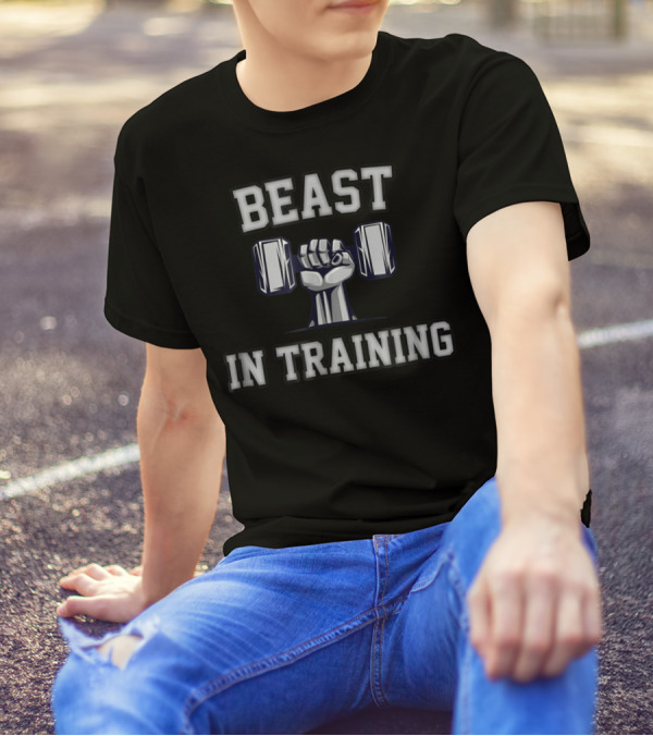 Beast In Training Dad Son Bodybuilder Workout Fist Dumbbell T-Shirt