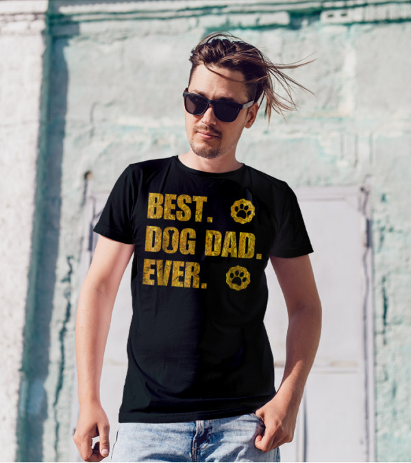 Best Dog Dad Ever Gold Paw Prints T-Shirt