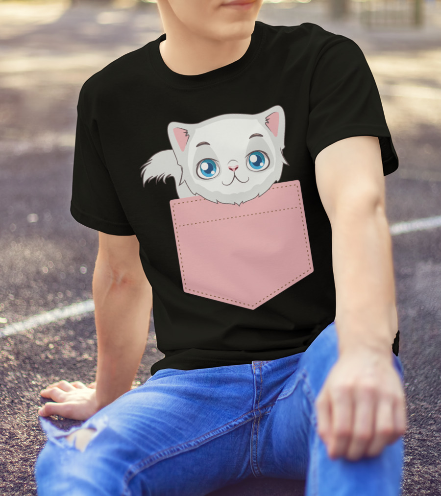 Cat In Pocket For Cat Mom Cat Dad And Cat Lovers Cute Kitty T-Shirt