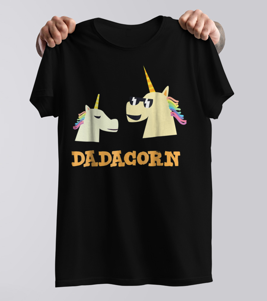 Dadacorn Cool Dad Unicorn With Sunglasses And Rainbow Mane T-Shirt