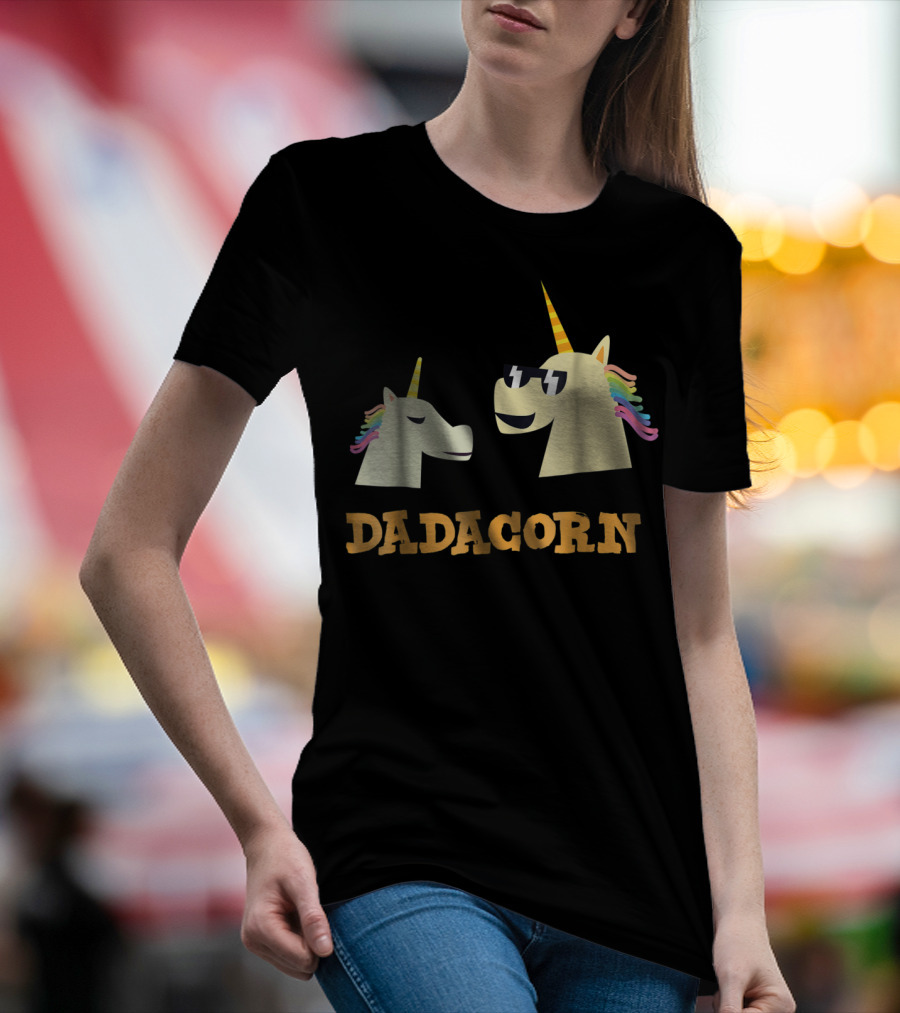Dadacorn Cool Dad Unicorn With Sunglasses And Rainbow Mane T-Shirt