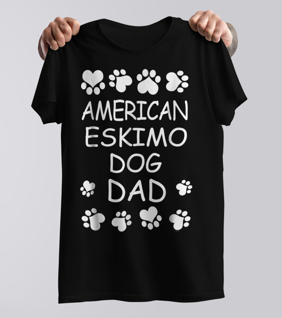 American Eskimo Dog Dad Paw Print Hearts T-Shirt