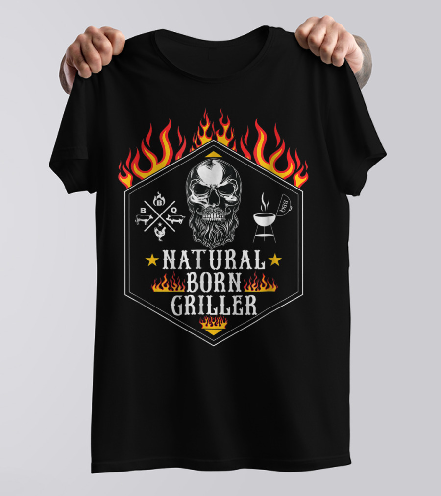 Natural Born Griller Skull BBQ Grilling Grandpa Husband78 T-Shirt