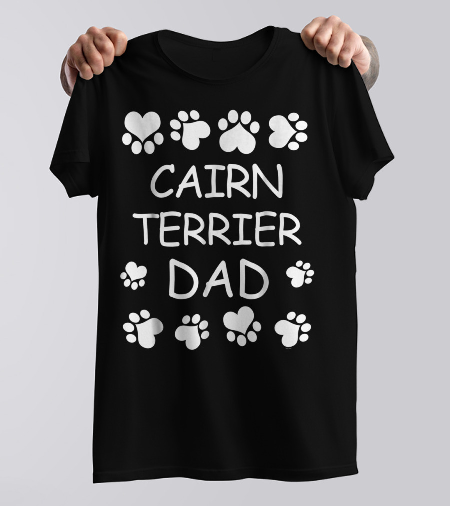 Cairn Terrier Dad Christmas Birthday Paw Print Hearts T-Shirt
