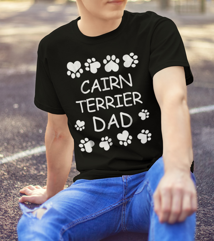 Cairn Terrier Dad Christmas Birthday Paw Print Hearts T-Shirt