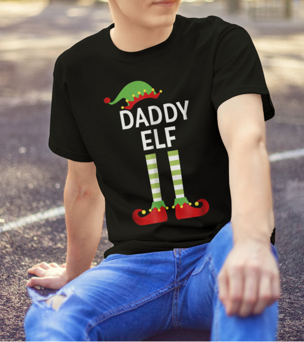 Daddy Elf Dad Cute Matching Family Christmas Elves Hat And Shoes T-Shirt