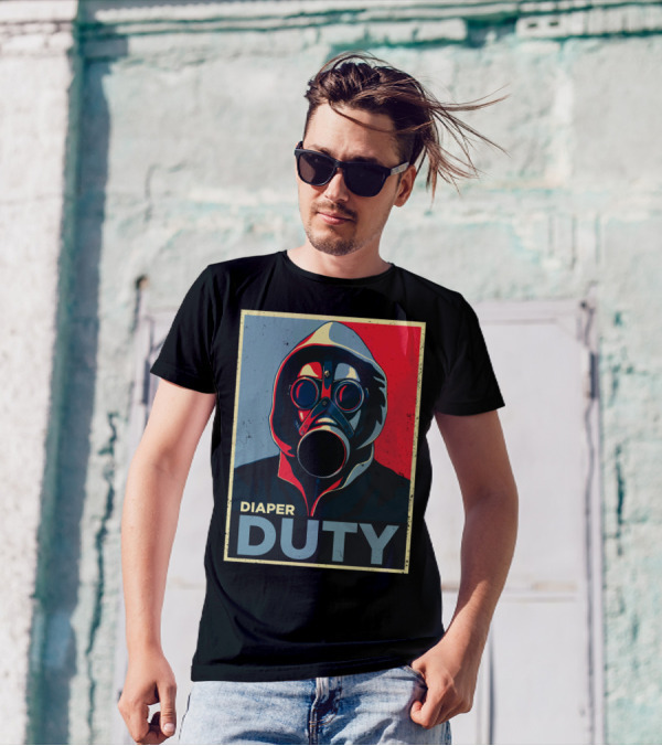 Diaper Duty Gas Mask Hoodie Art Poster Style Baby Dad24 T-Shirt
