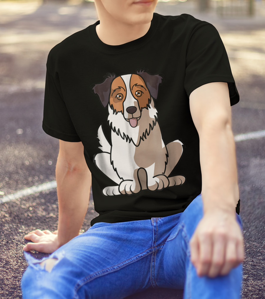Australian Shepherd Sitting Waiting For Holidays Dad Dog T-Shirt