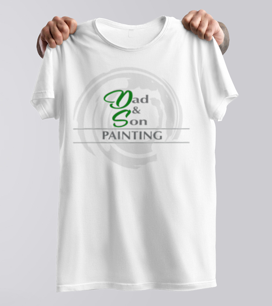 Dad And Son Painting Logo Design With Circular Brushstroke Background T-Shirt