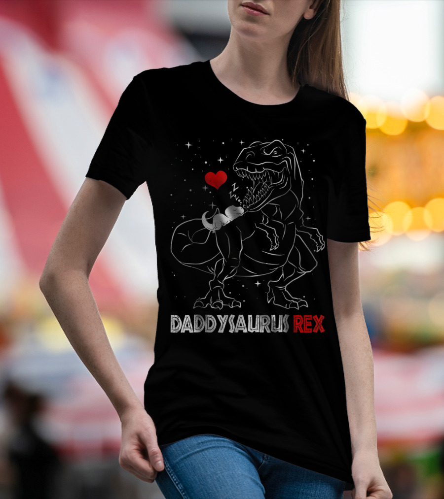 Daddysaurus Rex Funny Dinosaur Heart Dad With Baby Dinosaur T-Shirt