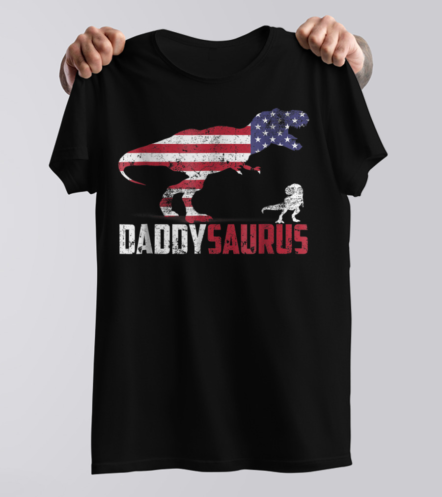 American Flag Dinosaur Dad Dadsaurus 4th Of July Daddy Daddysaurus T-Shirt