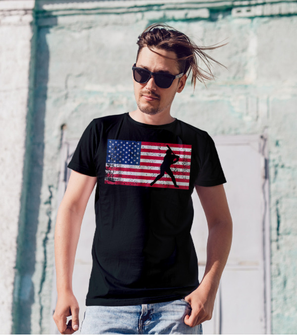 American Flag Vintage Baseball Silhouette T-Shirt
