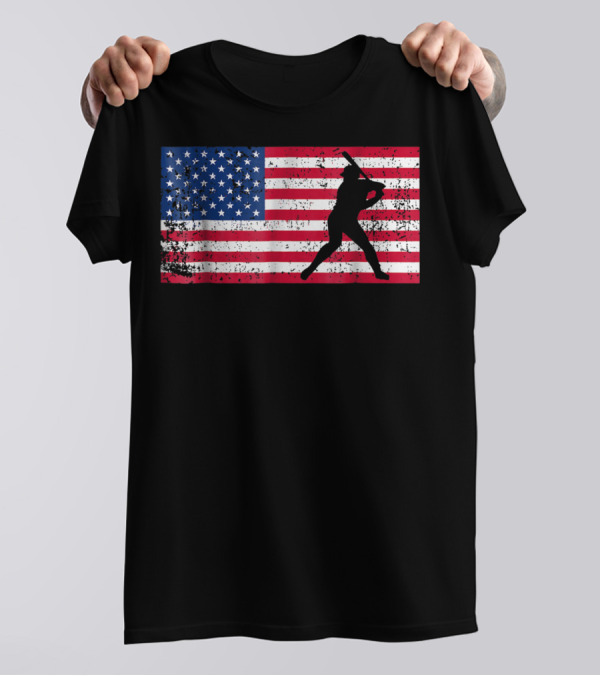 American Flag Vintage Baseball Silhouette T-Shirt