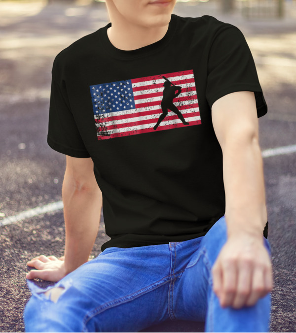 American Flag Vintage Baseball Silhouette T-Shirt