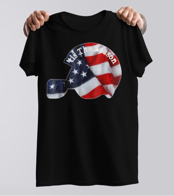 Tis The Season American Football Helmet With Flag Design Sports Fan T-Shirt