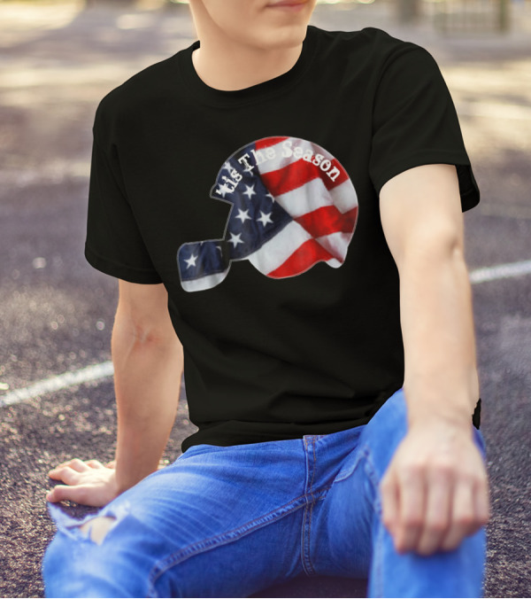 Tis The Season American Football Helmet With Flag Design Sports Fan T-Shirt