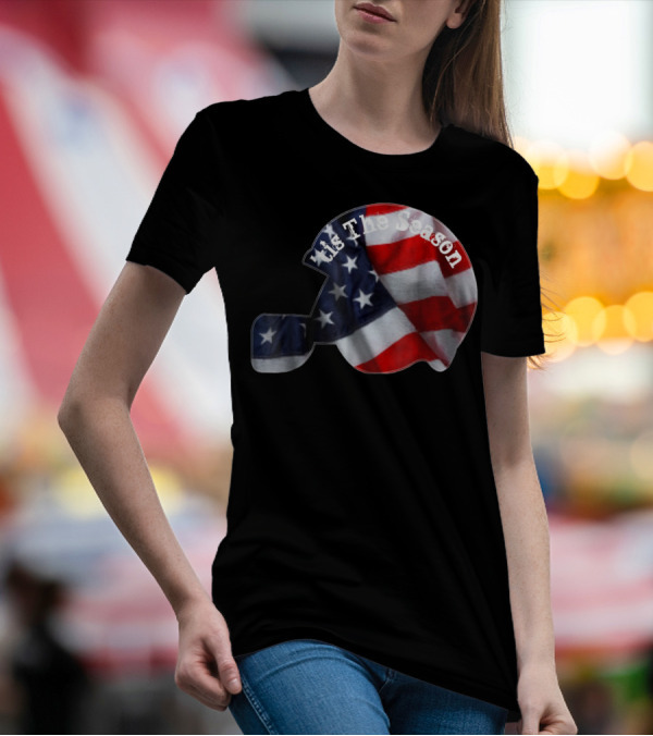 Tis The Season American Football Helmet With Flag Design Sports Fan T-Shirt