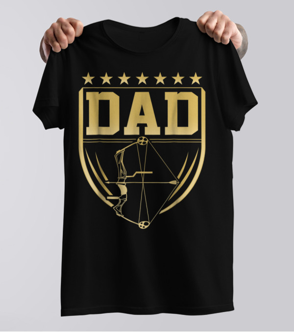 Archery Dad Shield Bow Stars Golden Medal T-Shirt