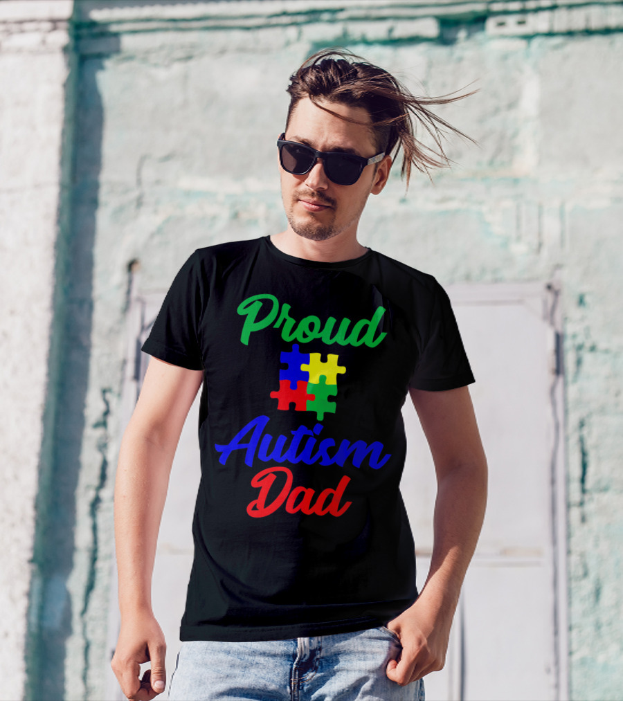 Proud Autism Dad Puzzle Piece Support T-Shirt