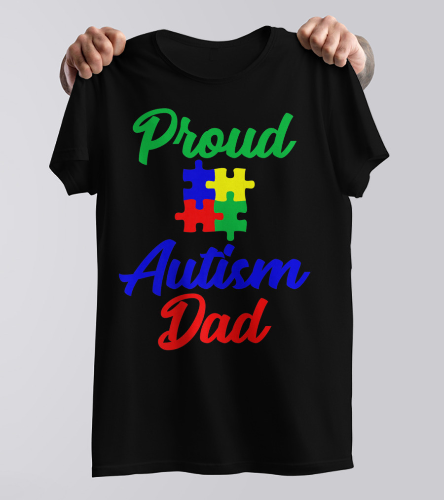 Proud Autism Dad Puzzle Piece Support T-Shirt