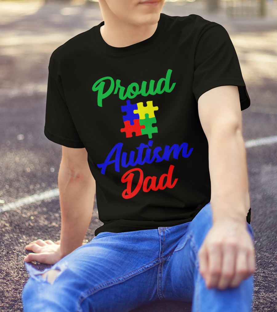 Proud Autism Dad Puzzle Piece Support T-Shirt