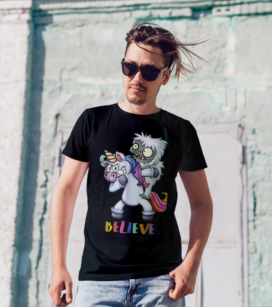 Believe Bigfoot Riding Unicorn T-Shirt