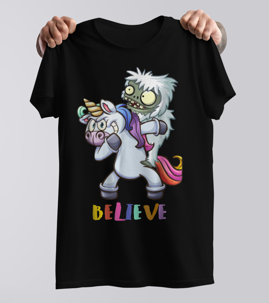 Believe Bigfoot Riding Unicorn T-Shirt