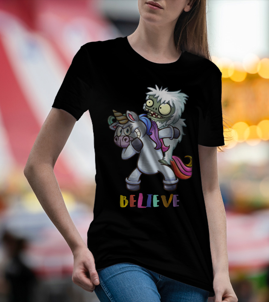 Believe Bigfoot Riding Unicorn T-Shirt