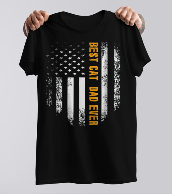 Best Cat Dad Ever American Flag Patriotic T-Shirt