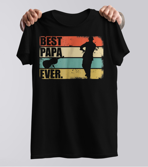 BEST PAPA EVER NEW 39 VIOLINIST SILHOUETTE VINTAGE STRIPES T-Shirt