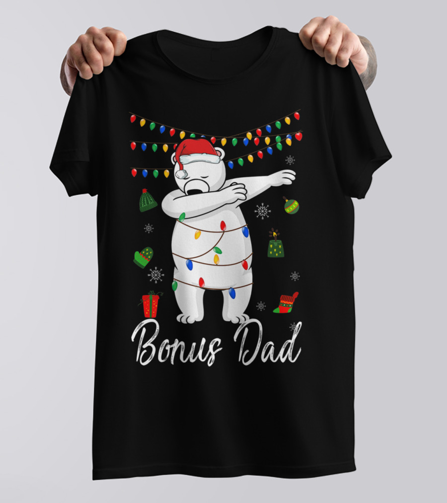 Bonus Dad Bear Christmas Lights Santa Hat Dabbing T-Shirt