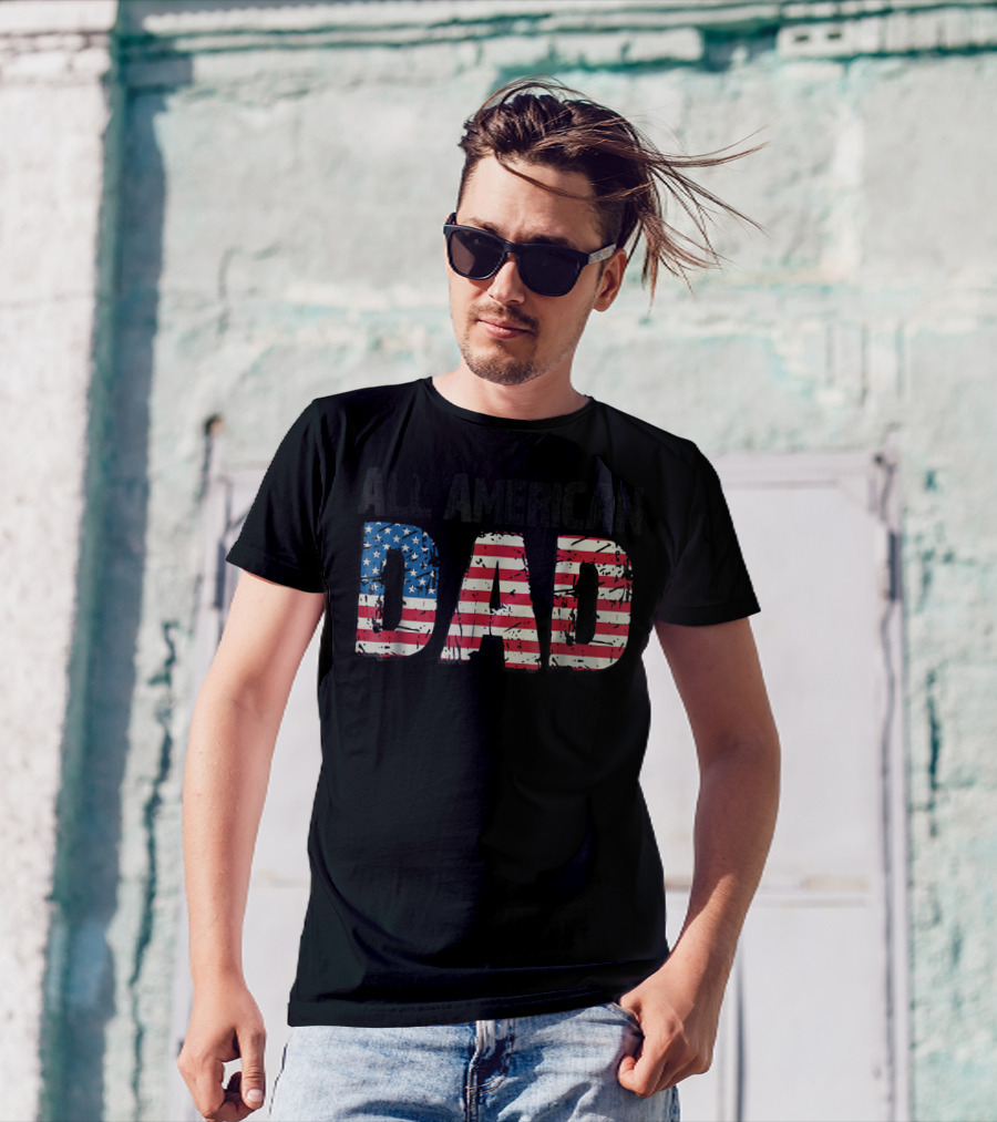 All American Dad Stars And Stripes Bold Patriotic Print T-Shirt