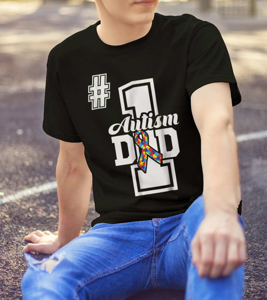 1 Autism Dad Autism Awareness Puzzle T-Shirt