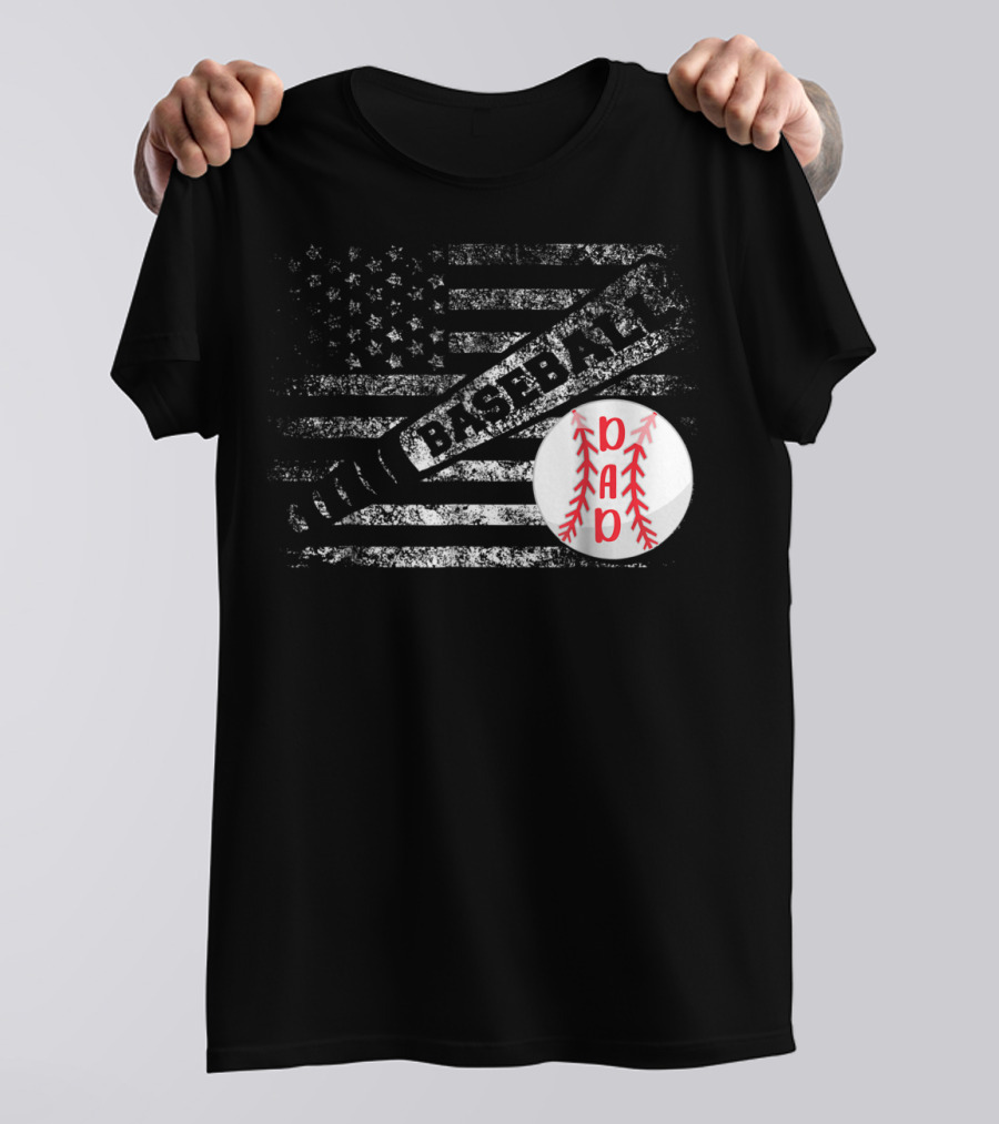 Baseball Dad American Flag With Bat And Ball T-Shirt