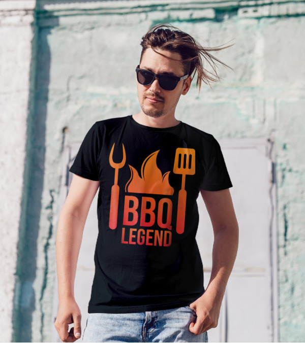 BBQ Legend Vintage Hot Barbecue Grill Grilling Dad Flame Fork Spatula T-Shirt