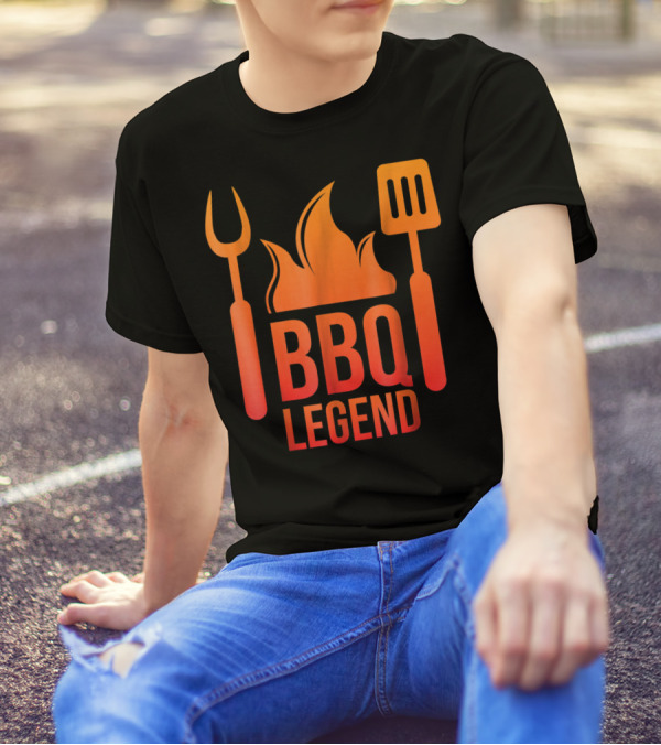 BBQ Legend Vintage Hot Barbecue Grill Grilling Dad Flame Fork Spatula T-Shirt