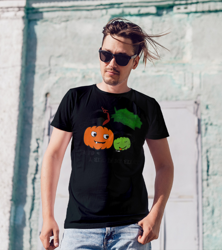 Dad A Hero In My Heart Pumpkin Halloween T-Shirt
