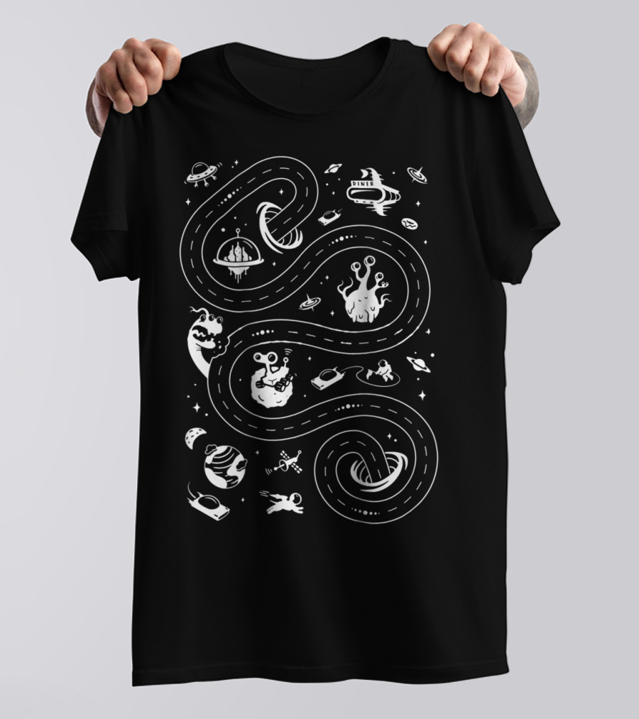 Dad Alien Race Track With Flying Saucers And Space Creatures T-Shirt
