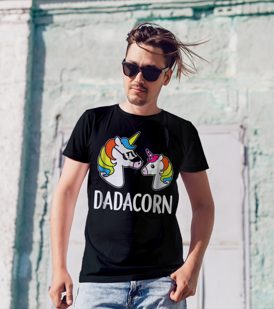 Dad Dadacorn With Baby Unicorn Rainbow Mane T-Shirt