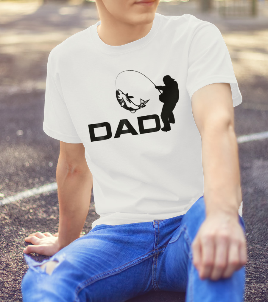 Dad Fishing Fisherman Silhouette Catching Fish 031 T-Shirt