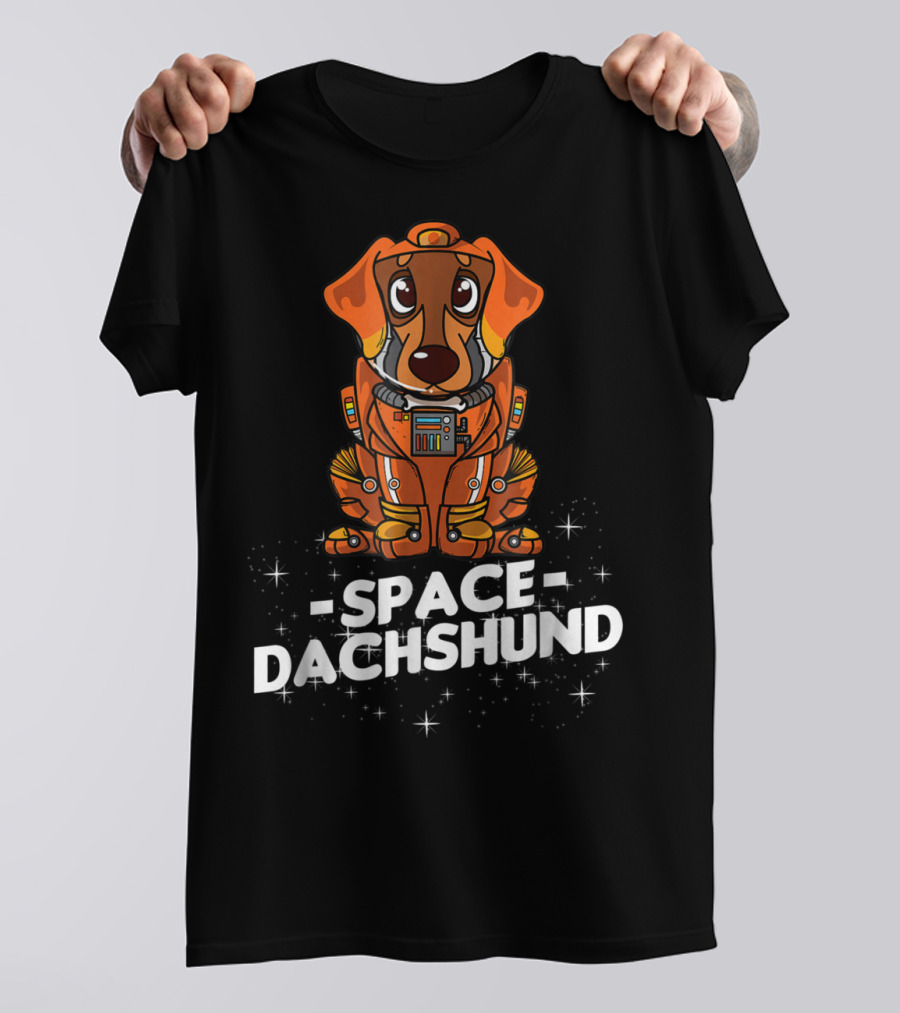 Space Dachshund In Orange Spacesuit With Stars T-Shirt