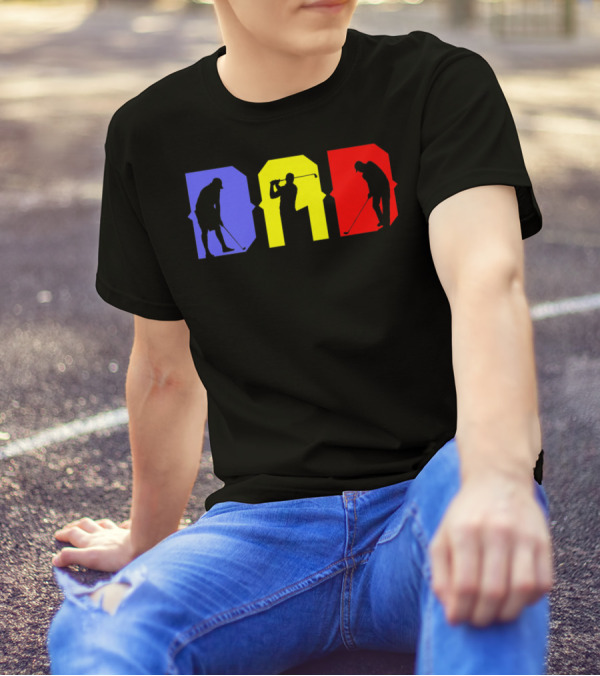DAD COOL GOLF SILHOUETTE BLUE YELLOW RED T-Shirt