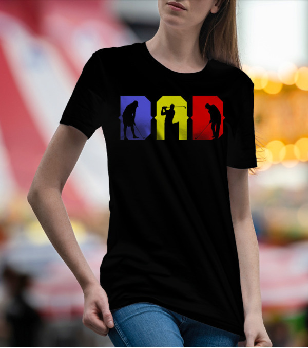 DAD COOL GOLF SILHOUETTE BLUE YELLOW RED T-Shirt