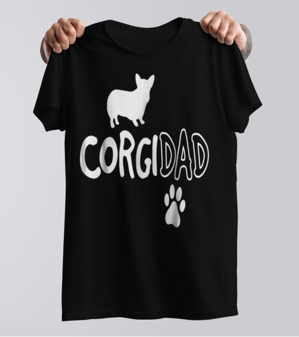 Corgi Dad Silhouette With Paw Prints T-Shirt